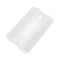 A small white plastic double-sided flea comb for pets, showing both the fine tooth side and the grate mouth side.