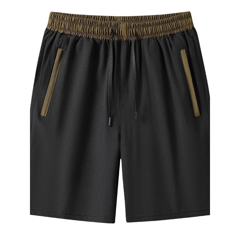 Men's wide waist cropped loose track pants in black, polyester fiber, with moisture absorption for running and fitness