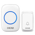 Wireless battery-powered DC doorbell with black transmitter and receiver for outdoor use 300 metre range