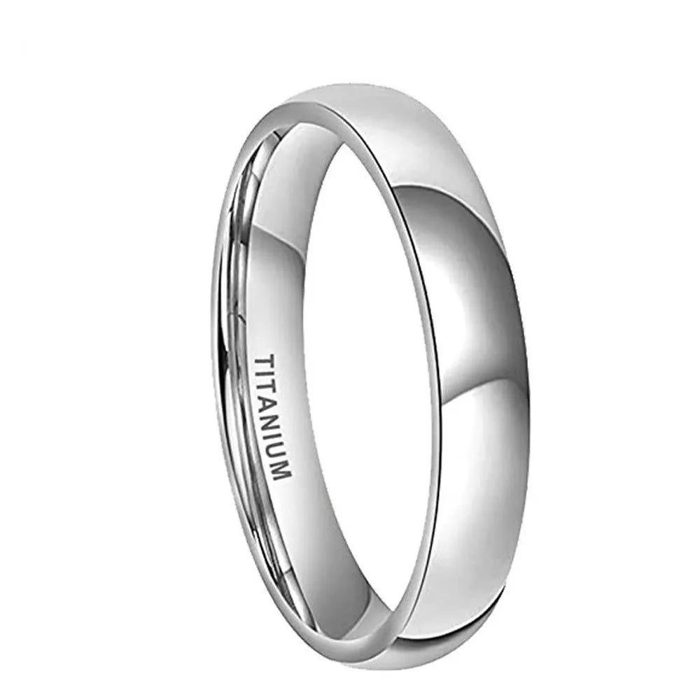Simple silver titanium steel band ring shown in three width options: 2mm, 4mm, and 6mm.