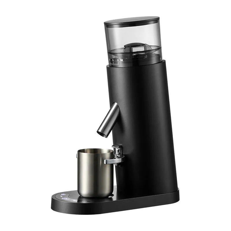 Portable electric coffee grinder machine with stainless steel reservoir in retro style beige colour