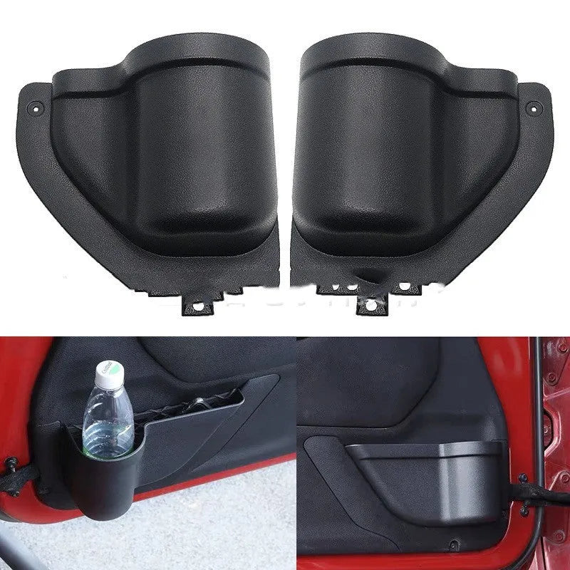 Black ABS plastic door storage box with net pocket for Jeep Wrangler JK and JL models