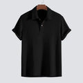 Men's casual loose short sleeve shirt set in solid colour polyester fibre, three tops in black milky white and dark green