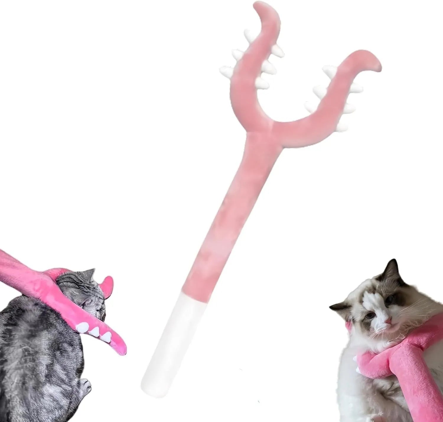 70cm blue plush cat wand toy with foam-filled head for indoor cats