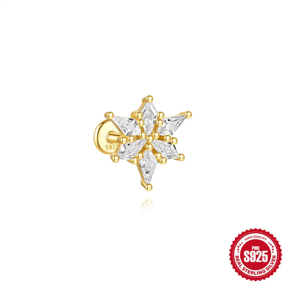 S925 sterling silver water drop earrings with flat spiral geometric design and gold plating.