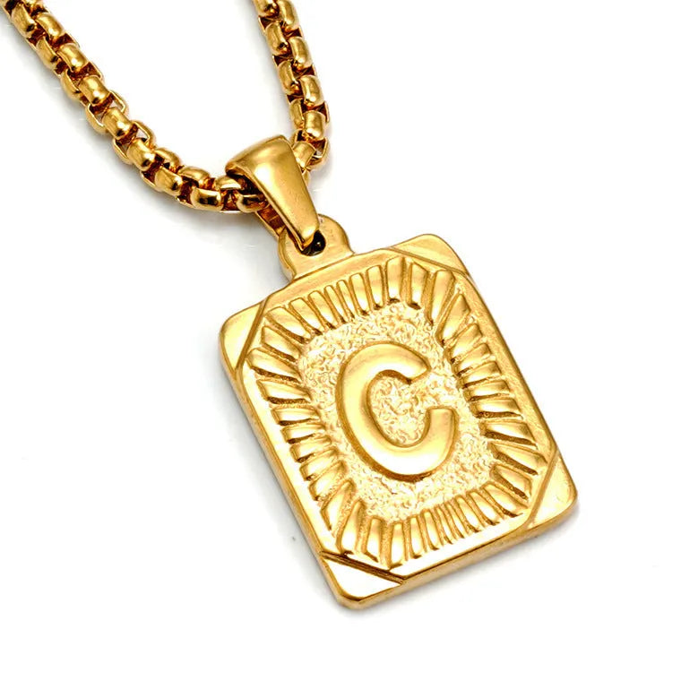 Gold-plated 18K titanium steel letter pendant necklace with pearl chain, gold colour, unisex design