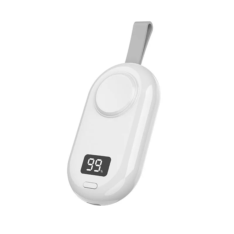 Black and white wireless power bank for watches with Type-C port and compact plastic casing
