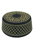 Polyester flat top hat in Red hole yellow line colour, 8 cm height, for Muslim men