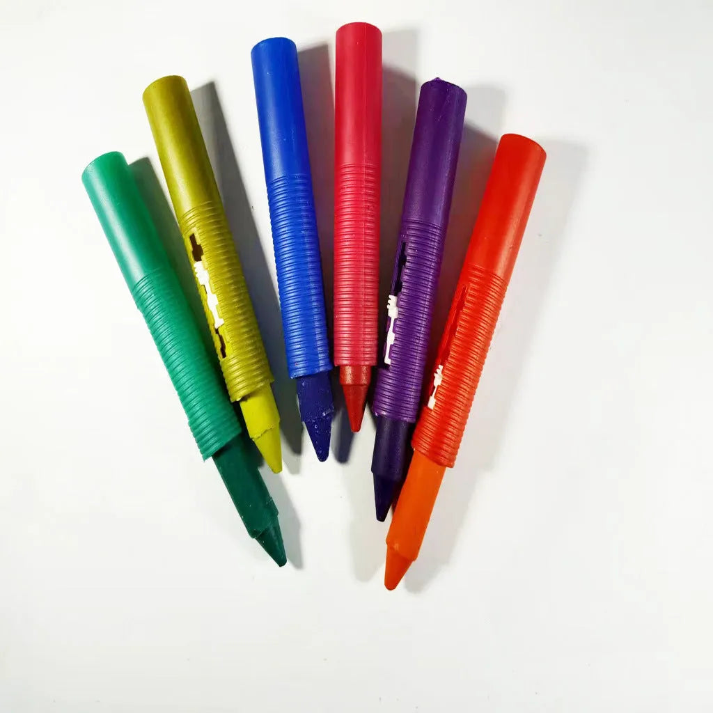 Children's washable bath crayons in six colours with push-type no-dirty-hands mechanism