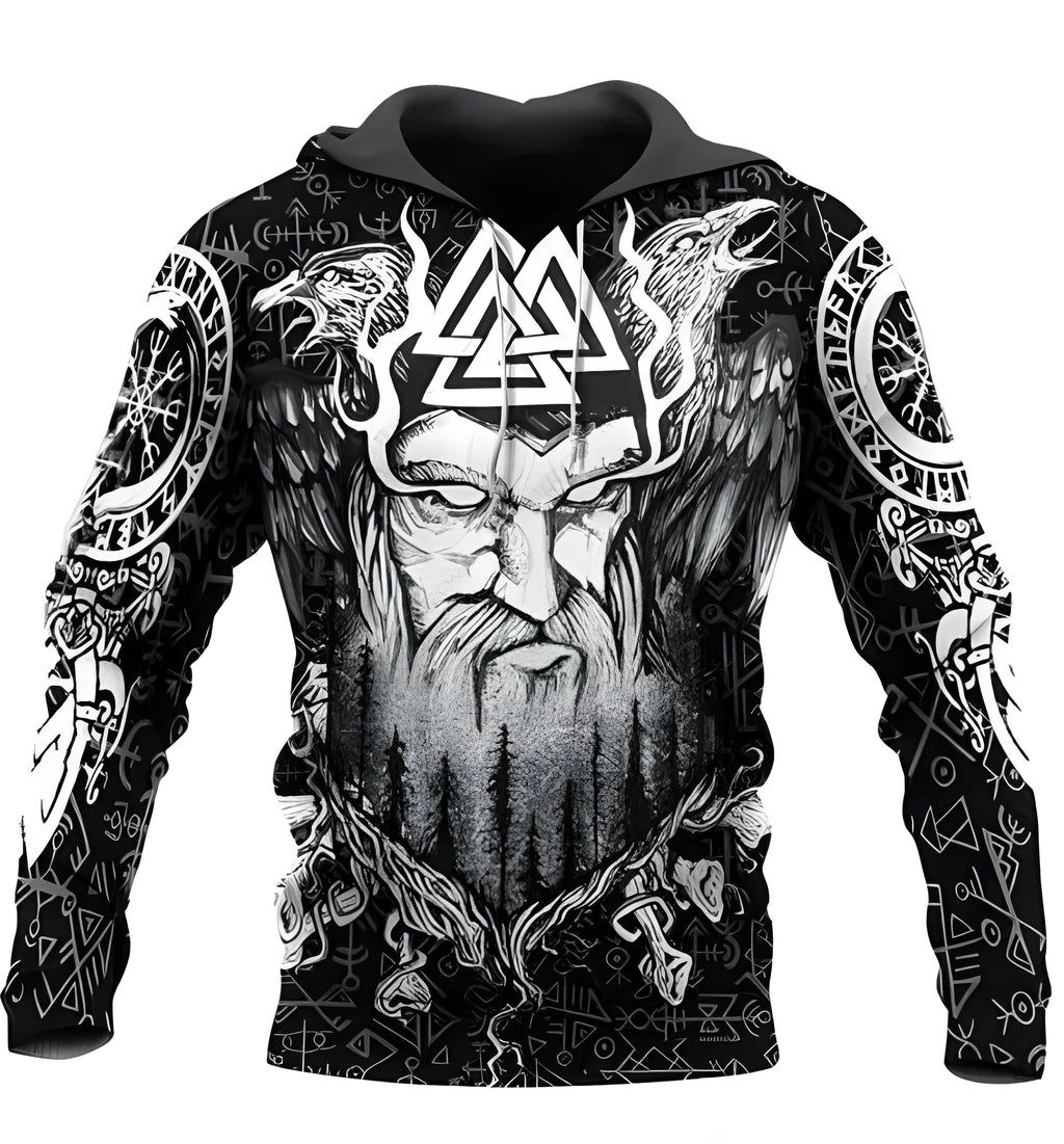 Men's 3D digital printed polyester pullover hoodie with hood, long sleeves, size XXS to 4XL, front view