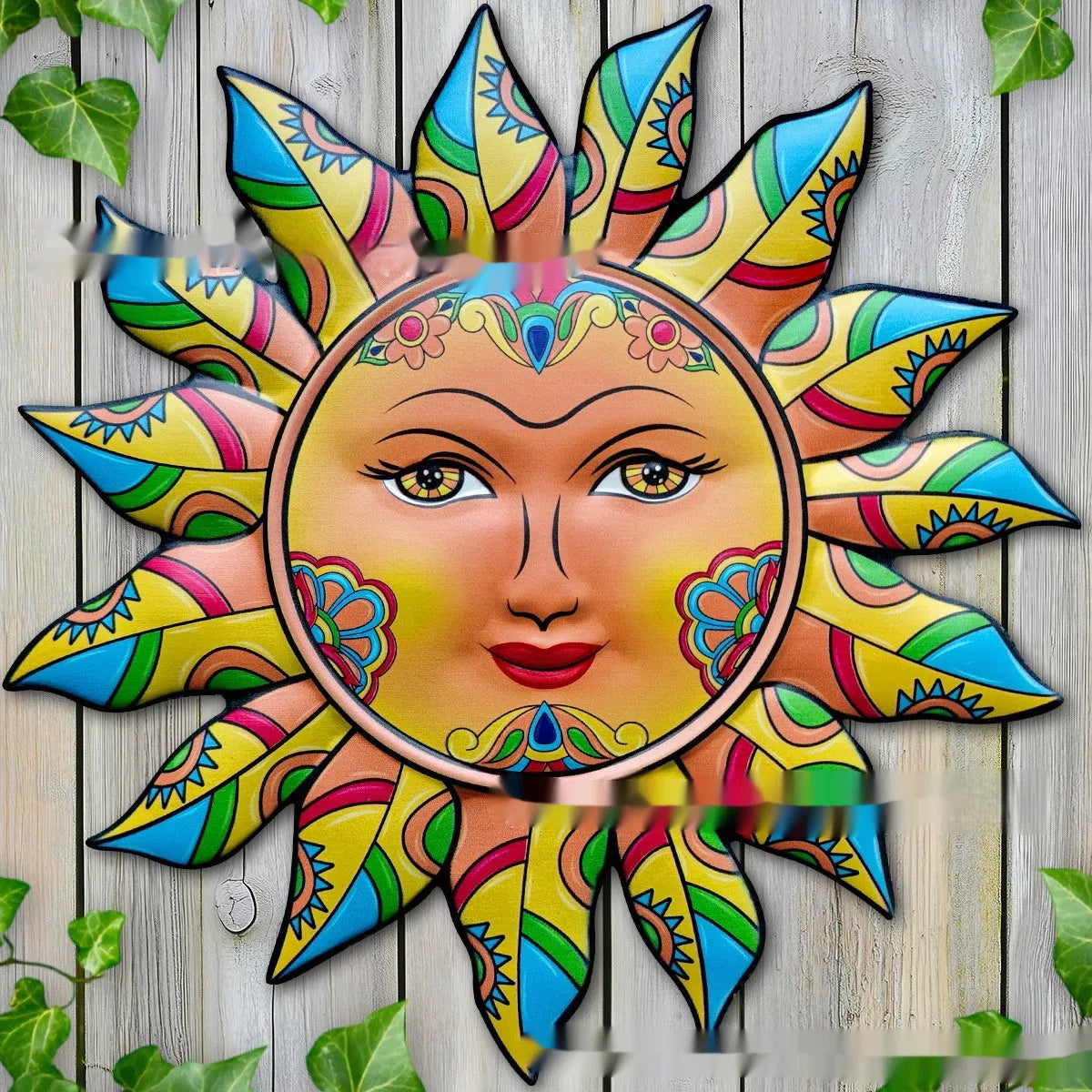 Iron Sun Face metal wall hanging decorative craft for garden or indoor living room.