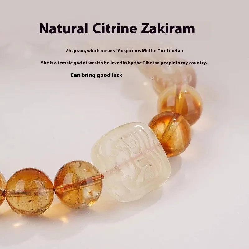 Women's carved citrine ethnic bracelet with 10mm geometry-shaped crystal components