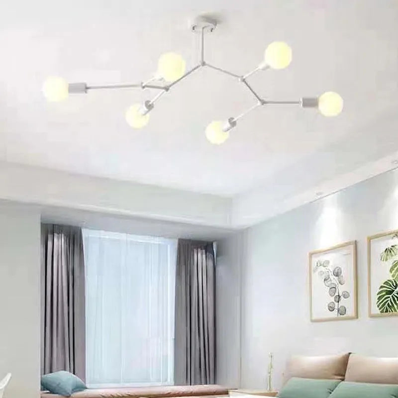 Iron chandelier ceiling lamp in Nordic style with multiple head options