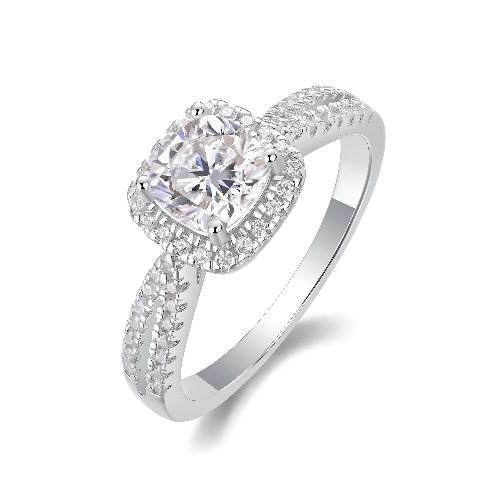 Moissanite wedding ring set with square 6x6mm stone, platinum plated S925 silver, in gift box with GRA certificate