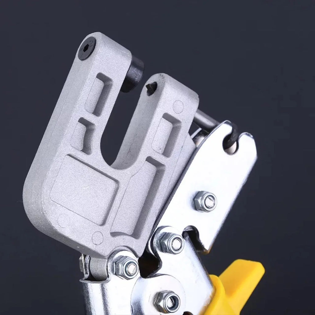 One-handed light steel keel pliers with yellow handle and 300 cm blade for ceiling fixing