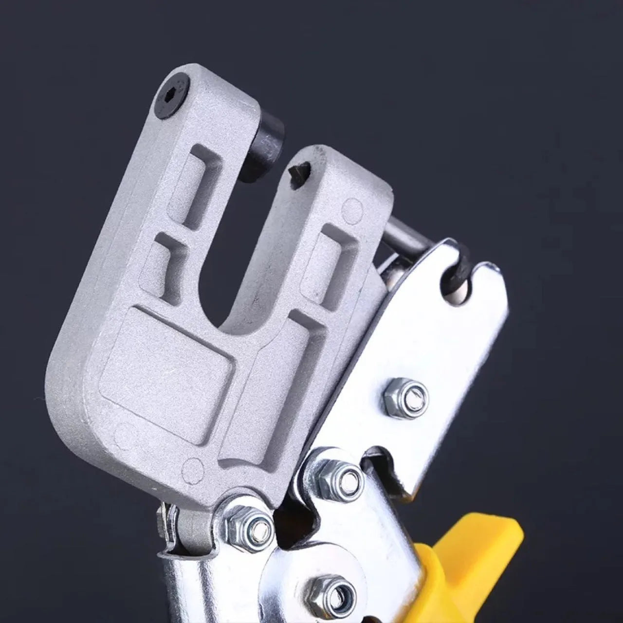 One-handed light steel keel pliers with yellow handle and 300 cm blade for ceiling fixing