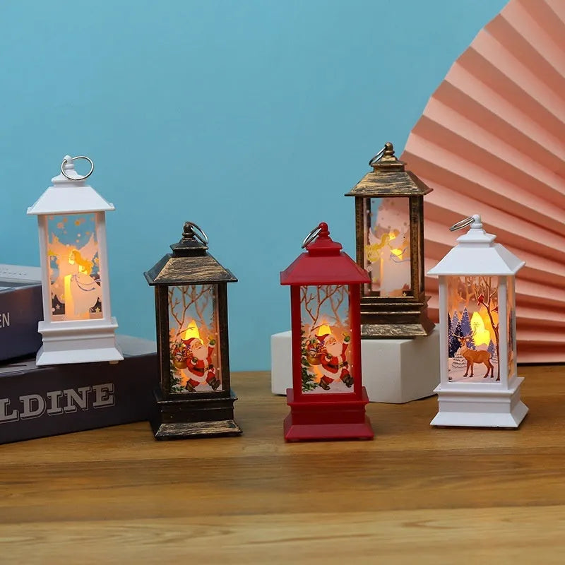Christmas portable oil lamp with Santa Claus design, plastic construction, battery powered LED light for indoor outdoor hanging decoration