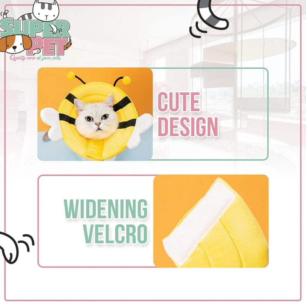 Soft bee design cat cone collar with adjustable velcro closure