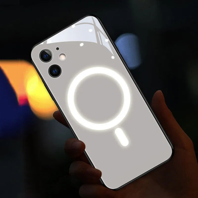 Tempered glass phone case with incoming call light for iPhone, ins style colour painting, rear cover design