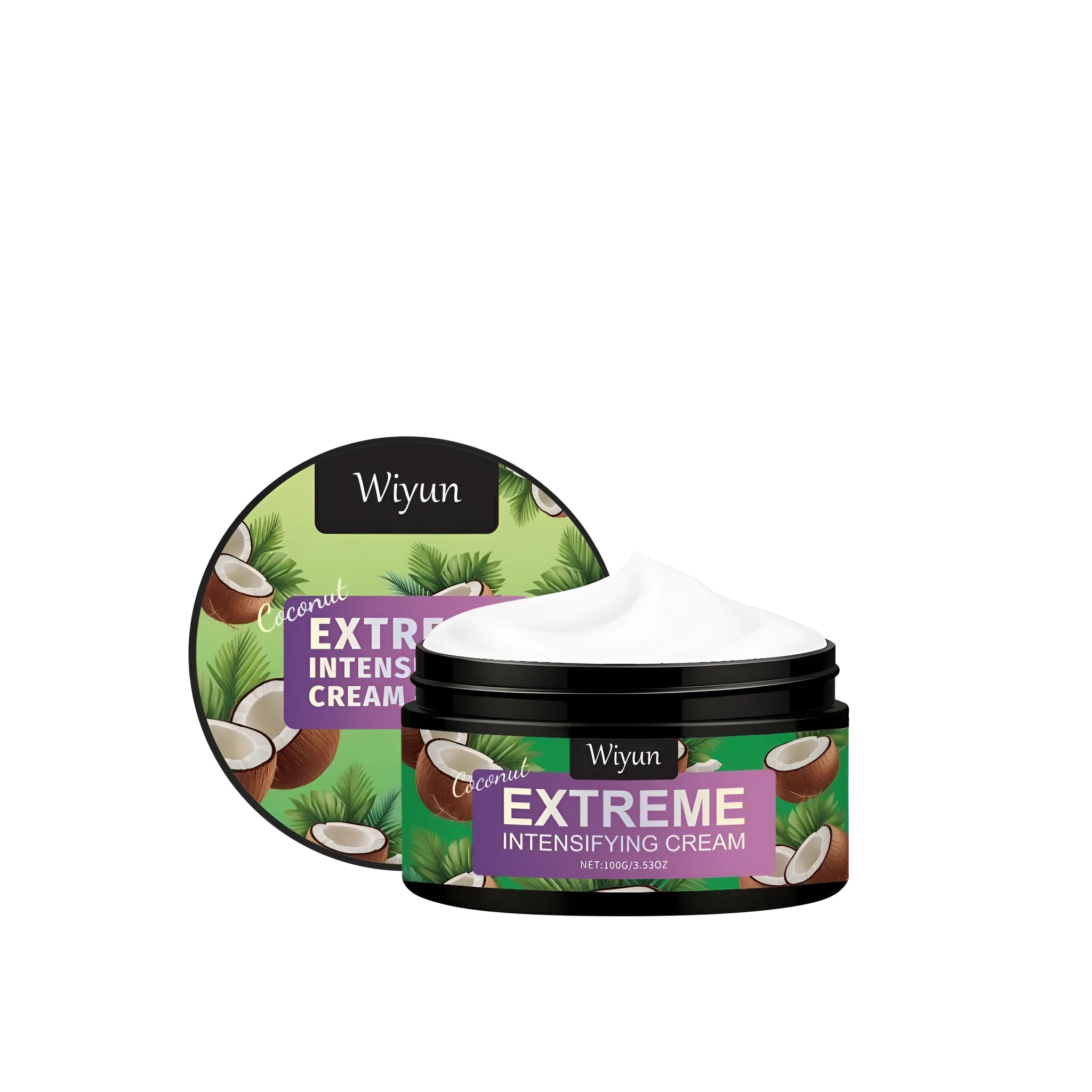 Jar of caramel coloured Coconut Extreme Intensifying Cream hair styling gel