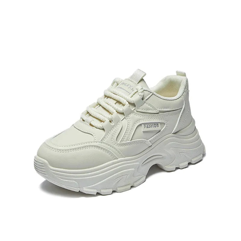 Breathable sports height increasing low-top shoes for women in black with T-shaped tie and rubber sole