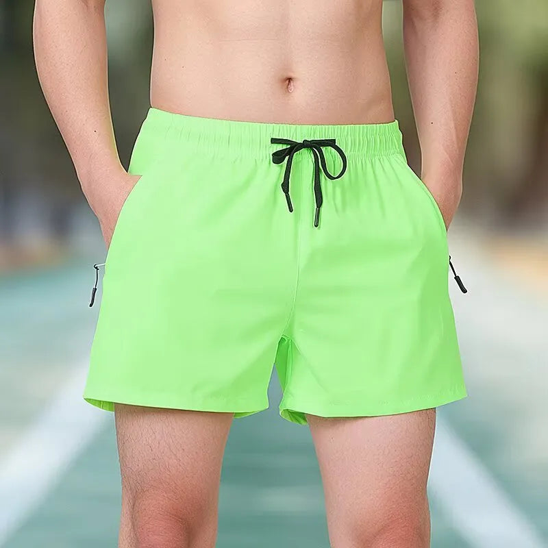 Men's black polyester fitness shorts with high waist design for running and training