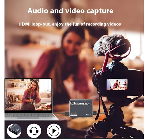 Black 4K gaming set-top box with MS2131 chip for gameplay recording with audio