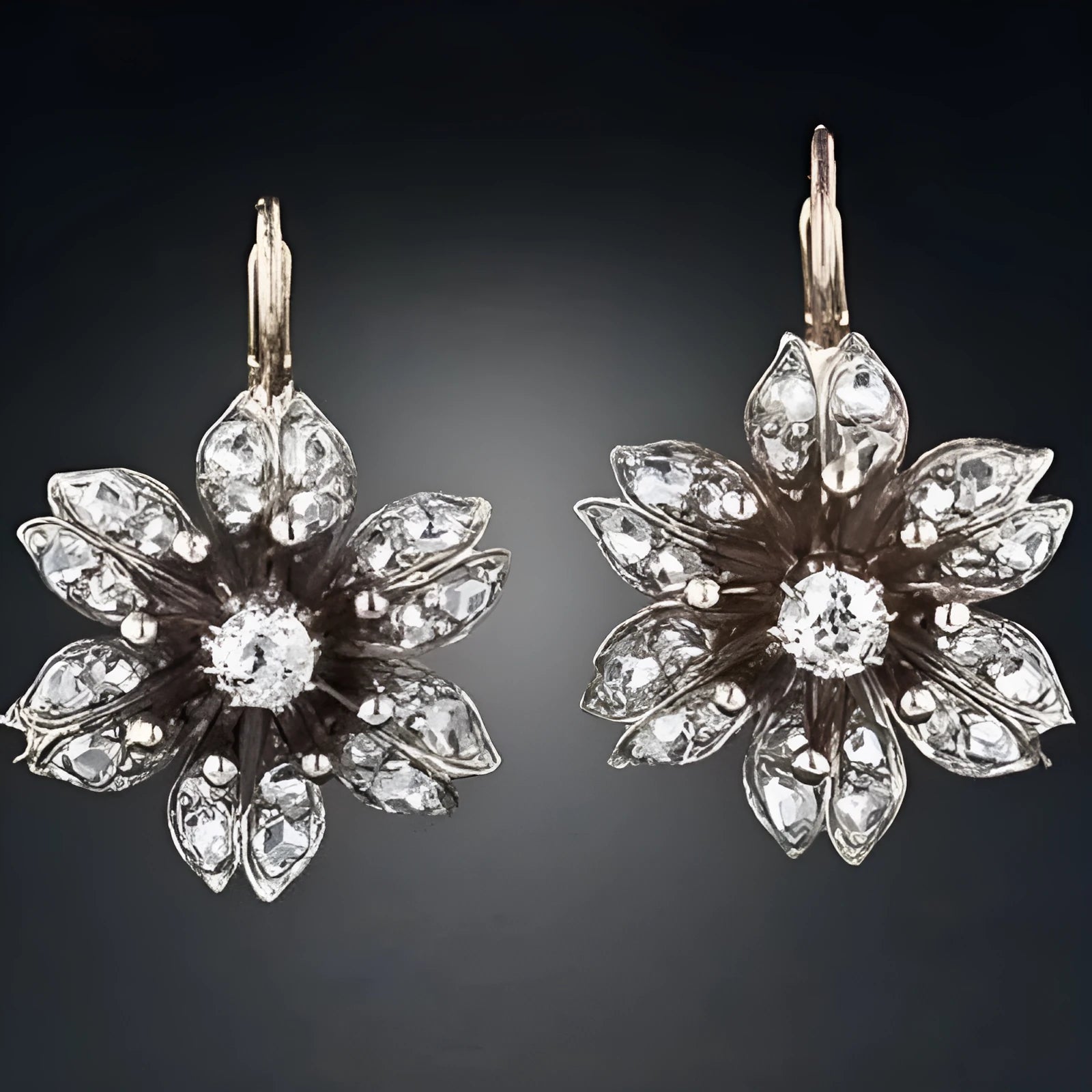 A pair of silver-coloured retro fashion earrings for women made from electroplated alloy.