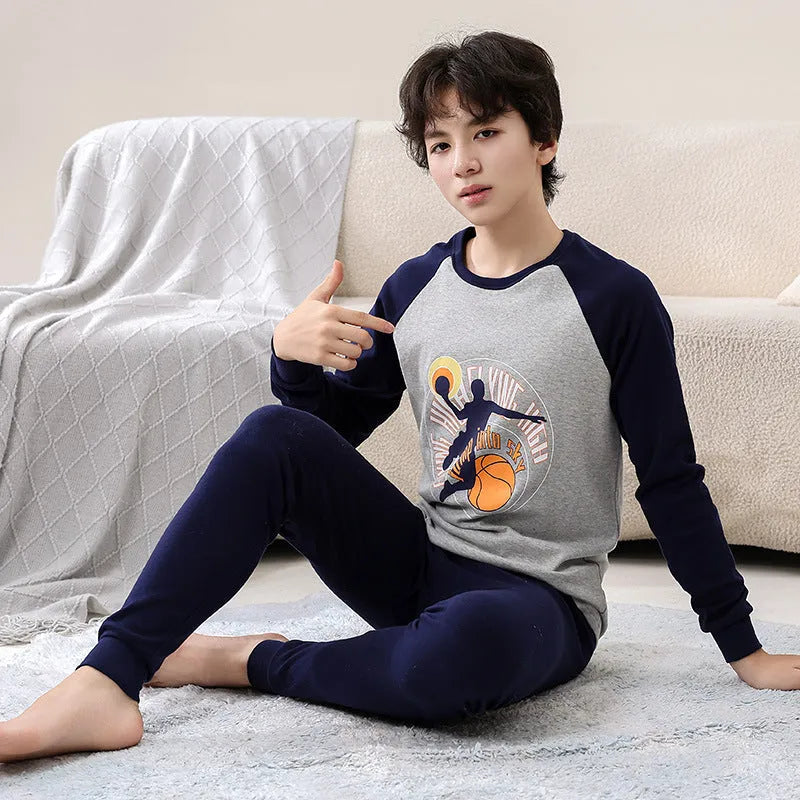 Children's cotton pyjama set in a patterned style, long-sleeve top and pants, available in multiple colours