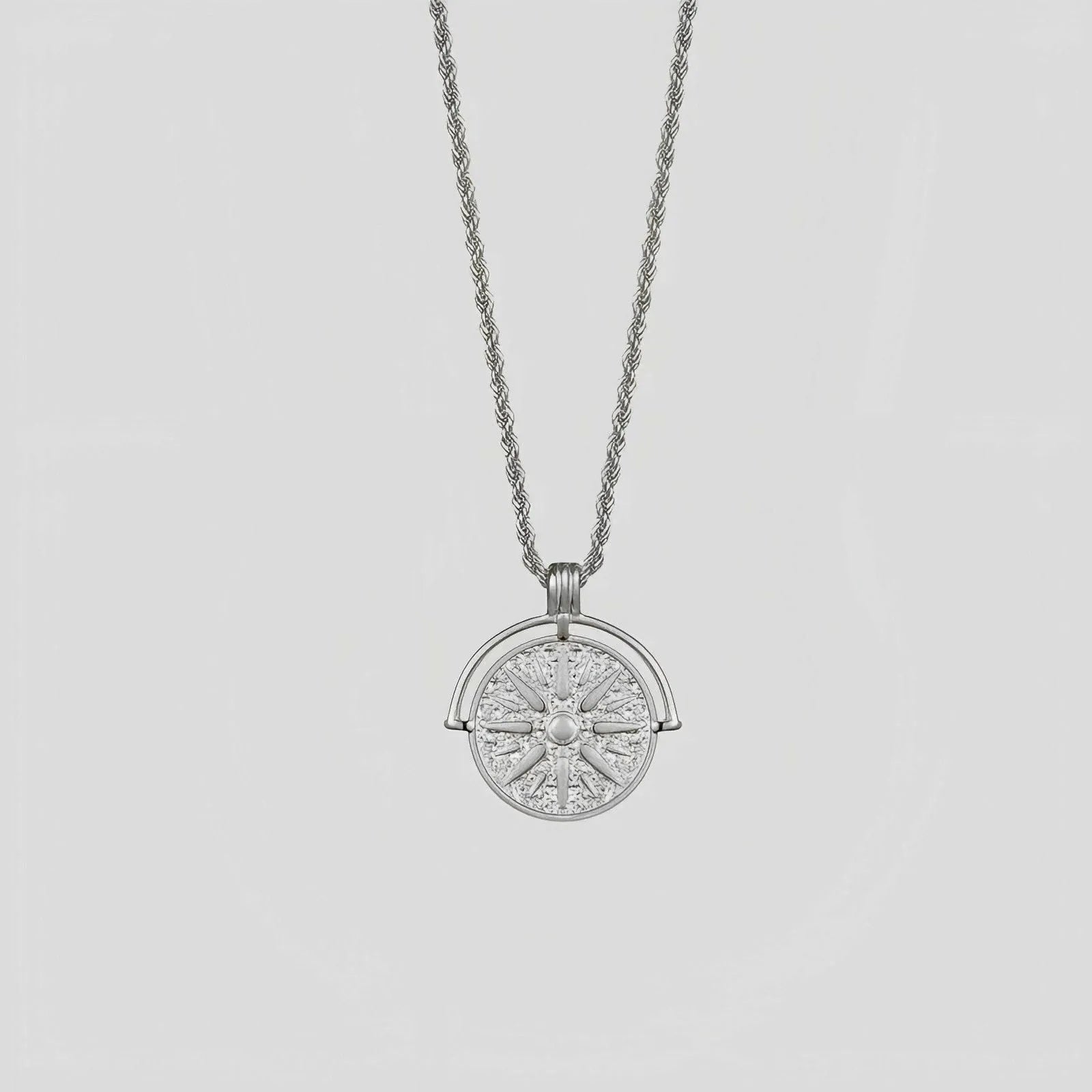 Stainless steel sunflower embossed pendant necklace with adjustable hemp flowers chain in gold colour