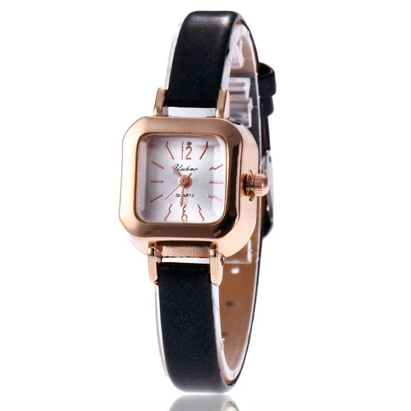 Retro fashion women's watch with 10mm alloy case in black, white, pink or brown colour