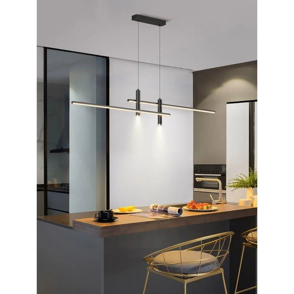 Nordic minimalist strip ceiling lamp black iron glass 120cm for dining room