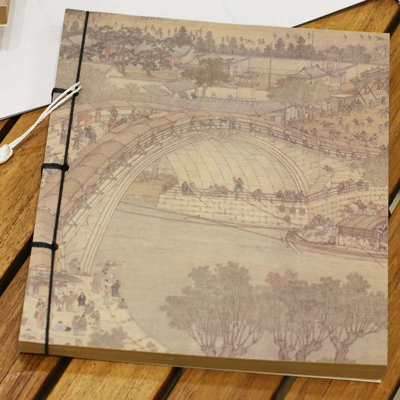 A5 antique wire-bound notebook with retro painting cover, wax rope binding, and tassels