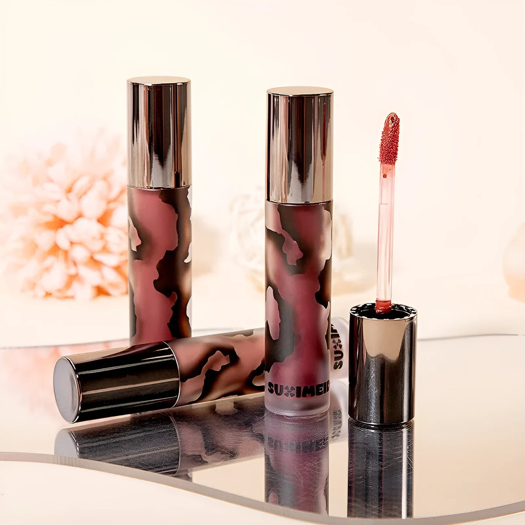 Lava Secret Matte Lip Mud Lipstick tube in one of five colours: Orange Brown Coffee, Cool Gray, Cinnamon Coffee, Jujube Red, or Smoked Purple.