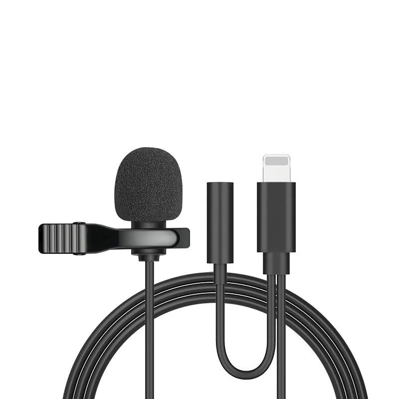 Silver lavalier clip microphone with 3.5mm plug and 1.5m black TPE cable for Apple devices