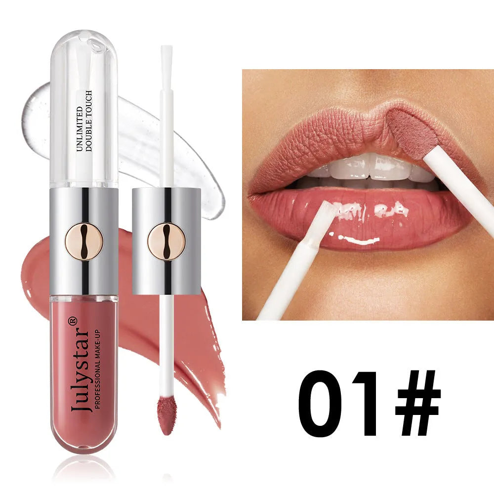 Women's long-lasting moisturising lip gloss in 6ml tube showing available colour styles