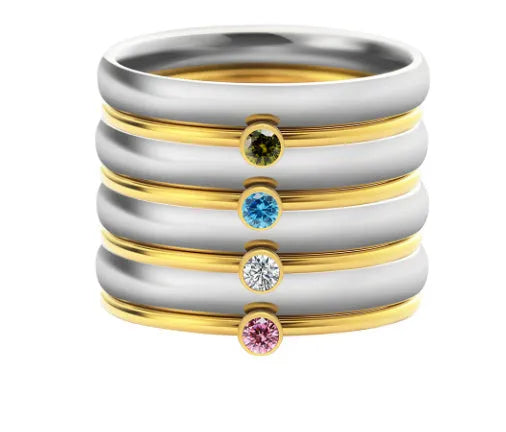 December colour birthstone engraved titanium steel ring in geometric shape