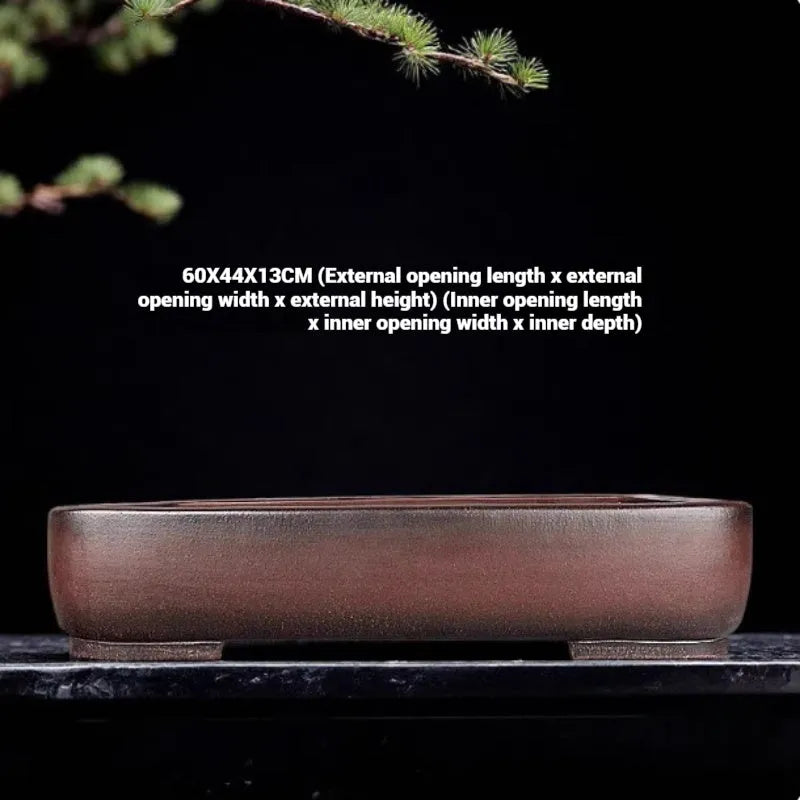Handmade rectangular antique purple clay flower pot with 60 cm length dimensions