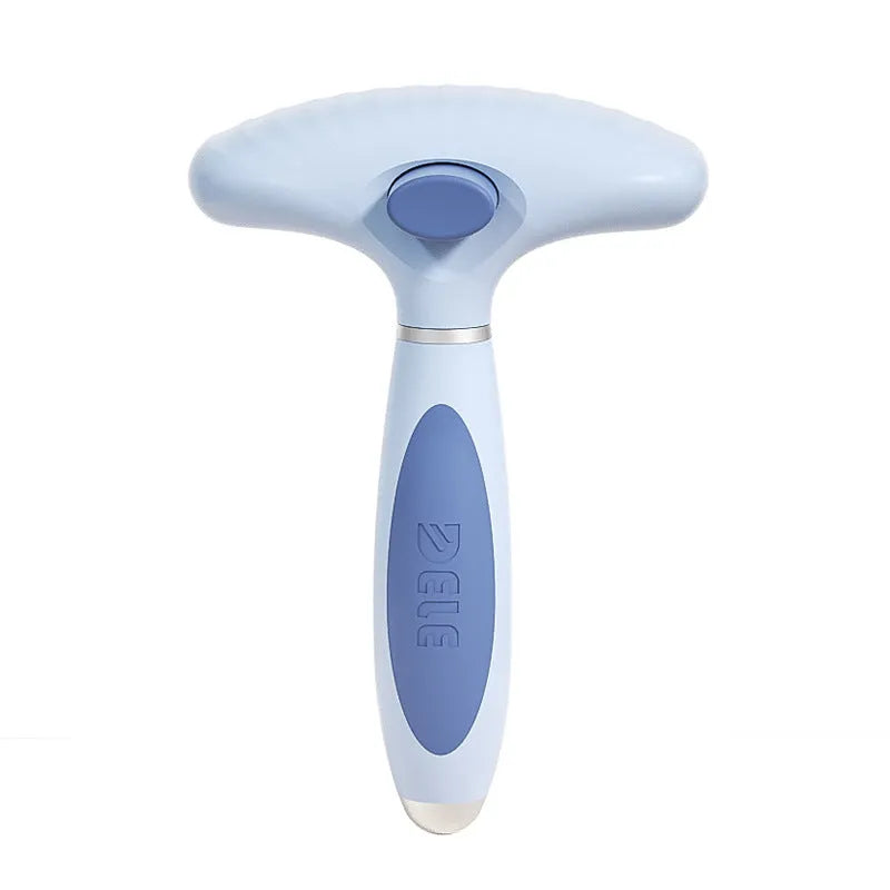 Double row stainless steel pet comb for dog grooming in azure light blue colour