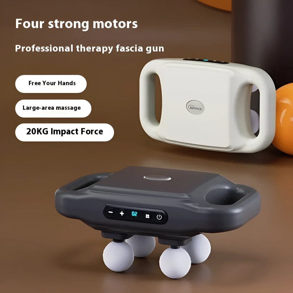 Rechargeable four-head massager in black with multi-gear adjustment and Type-C charging port