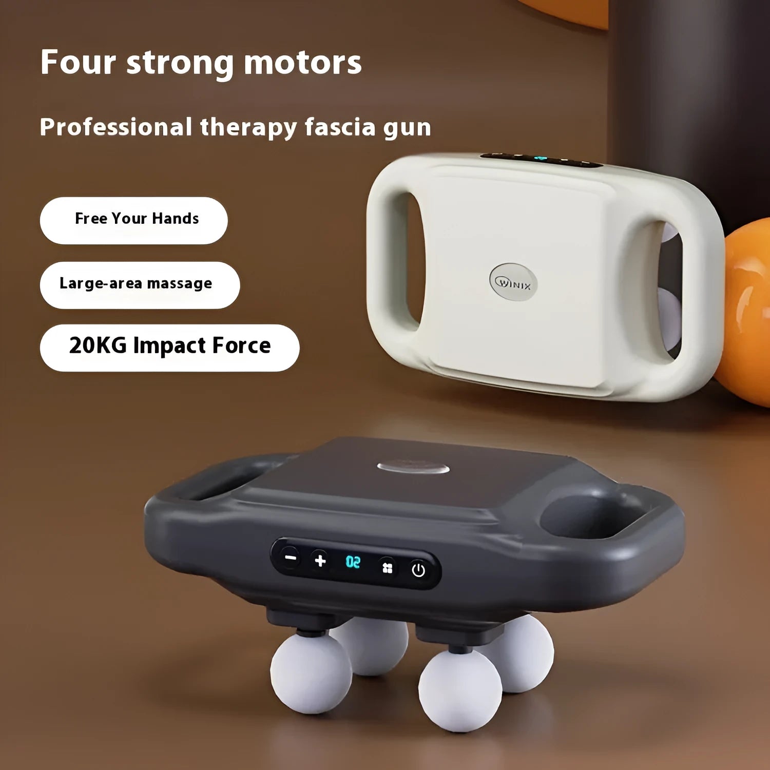 Rechargeable four-head massager in black with multi-gear adjustment and Type-C charging port