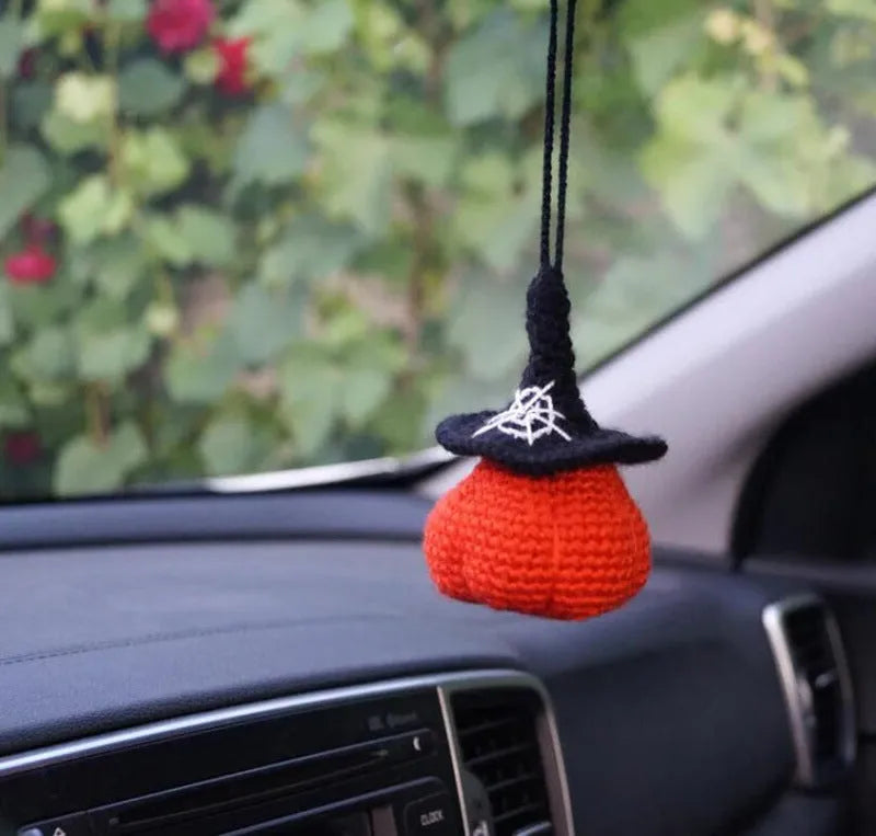 Plush hand-woven polyester automobile hanging ornament with cartoon style design on car dashboard