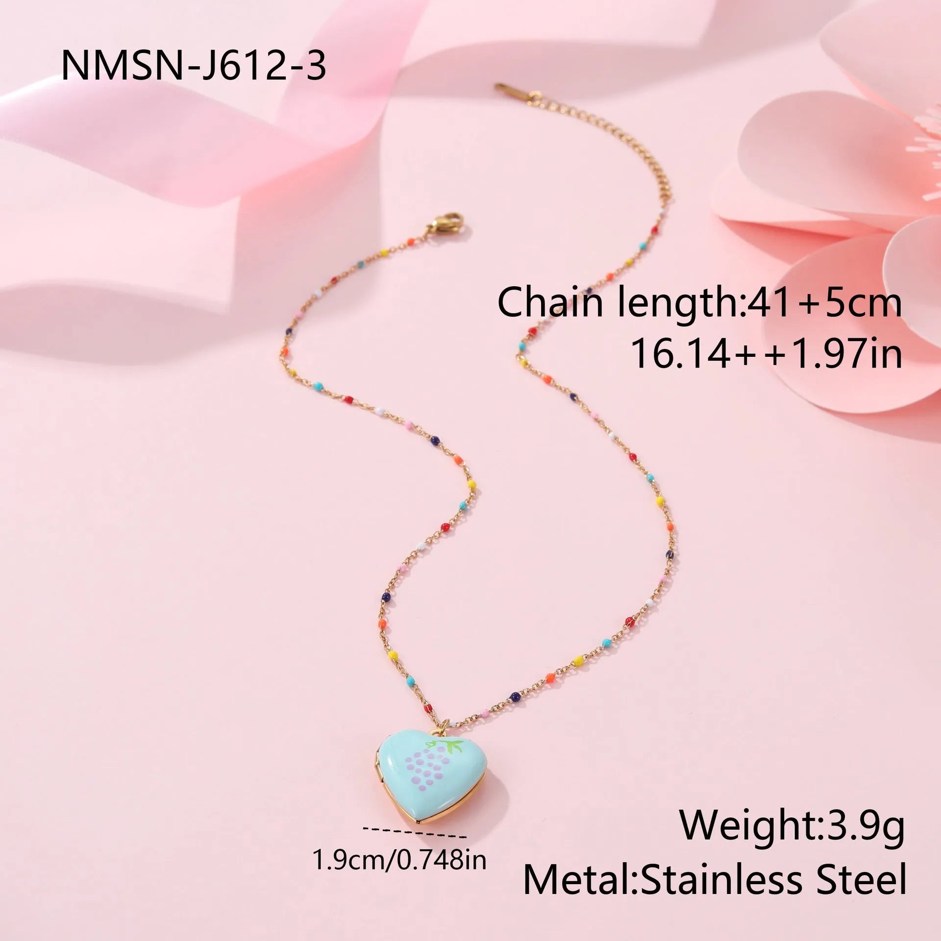 Gold-plated stainless steel necklace with heart-shaped fruit pendant on an adjustable chain.