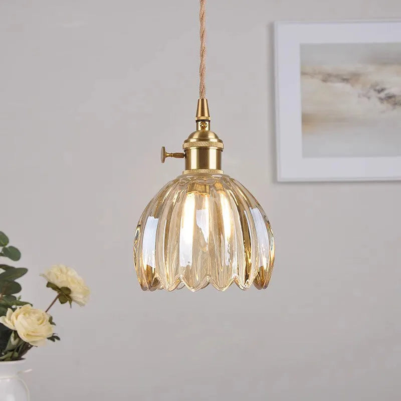 Vintage glass flower chandelier with Nordic design in amber colour for bedroom ceiling mounting