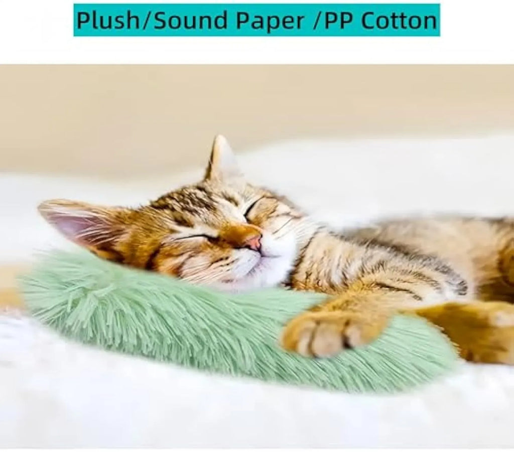 Colourful soft plush cat pillow toys with crinkle sound and catnip filling for interactive play