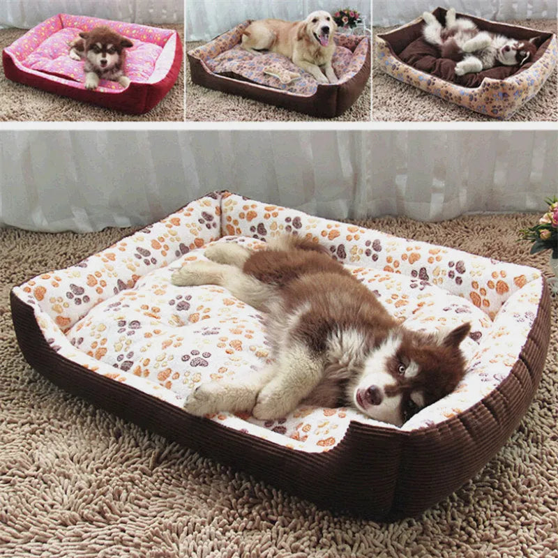 Beige soft plush dog bed sofa with raised sides and a removable zip-off cover.
