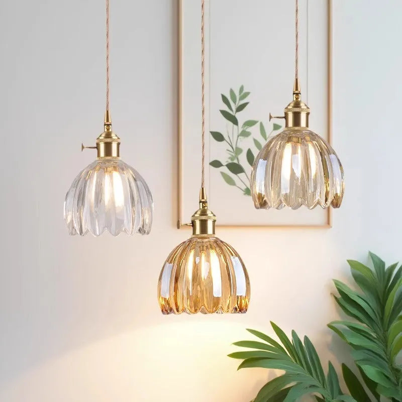 Vintage glass flower chandelier with Nordic design in amber colour for bedroom ceiling mounting