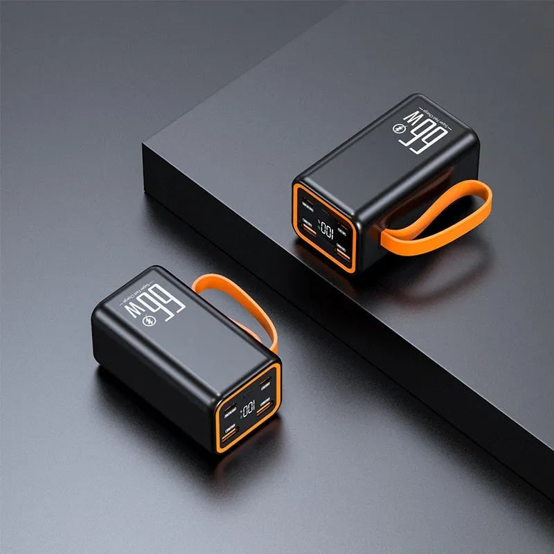 Black and white PD66W fast-charge 20000mAh portable power bank showing compact size.