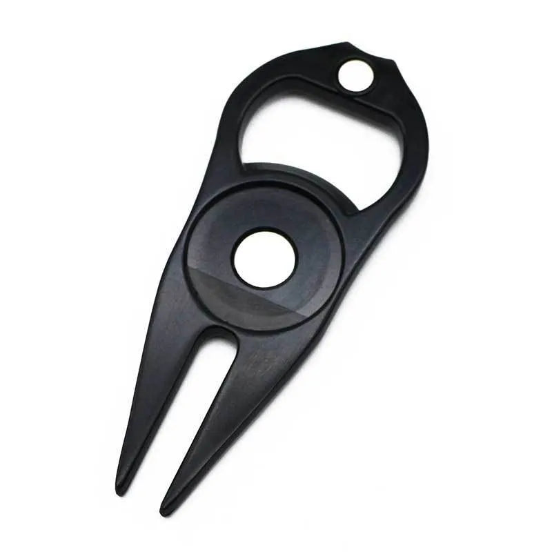 Black zinc alloy golf ball yoke bottle opener tool with ball marking function