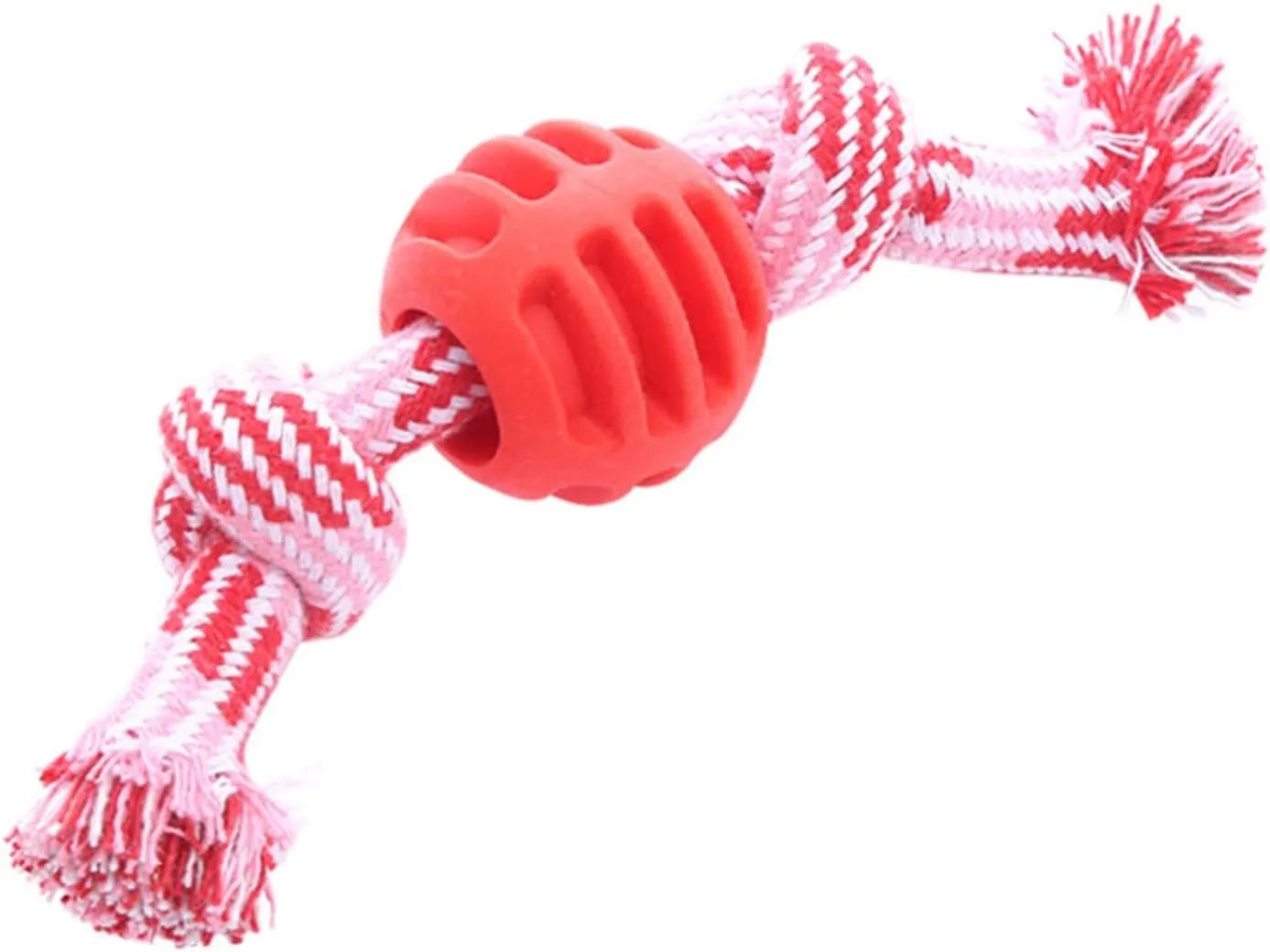 Blue soft dog chew toy in molar shape with integrated white ropes for dental cleaning.